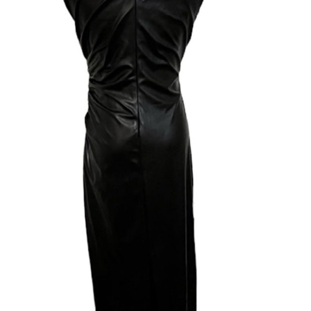 Zara Faux Leather Draped Dress midi women size M - Picture 5 of 7